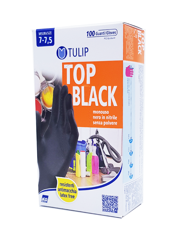 Tulip Gants jetables en nitrile, couleur noire - Taille M, 100 paires