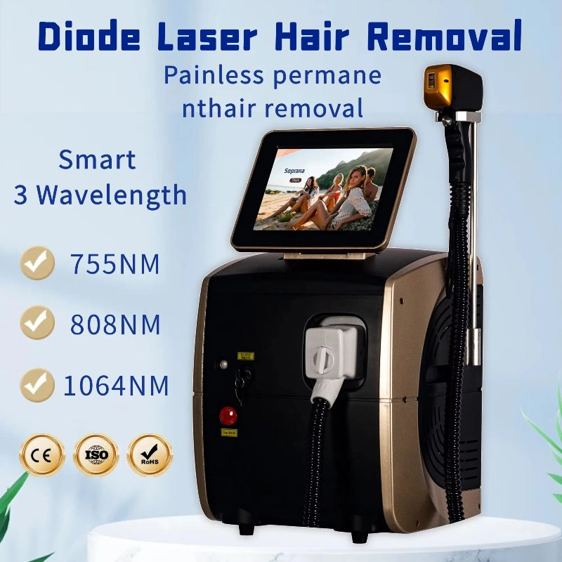 2025 Portable Professional Diode Ice Titanium Laser Body Hair Removal Machine 705nm 808nm 1064nm Alexandrite Equipment 3 wavelength Permanent