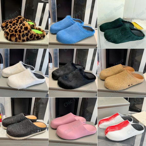 New designer sandals slides Fussbett Sabot Comfort Fur Clog Raffia Beach Summer Loafers Long Calf Hair Leather Shearling Jacquard Slip On sl