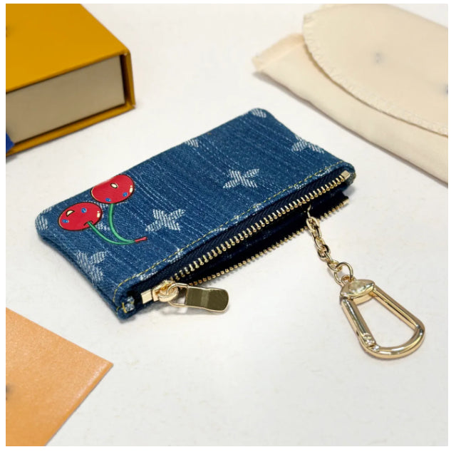 M14938 Denim Coin Purses Wallets Women Luxurys Designers Bags Totes Handbag Wallets Messenger Purse Key Chain Card Holder pouch Travel With Box 12cm
