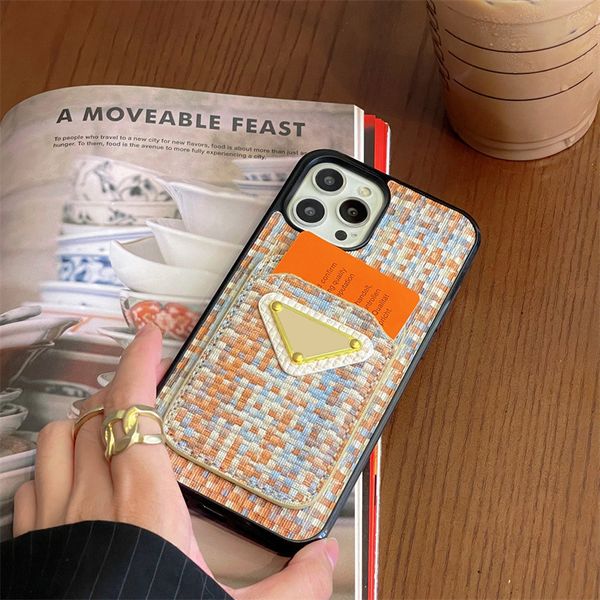 Card Holder Designer Phone Case for iPhone 16 Pro Max Case 15 Promax Case 14 Plus 13 12 Mini 11 XR XS 8 7 SE2 Luxury Weave PU Leather Back C
