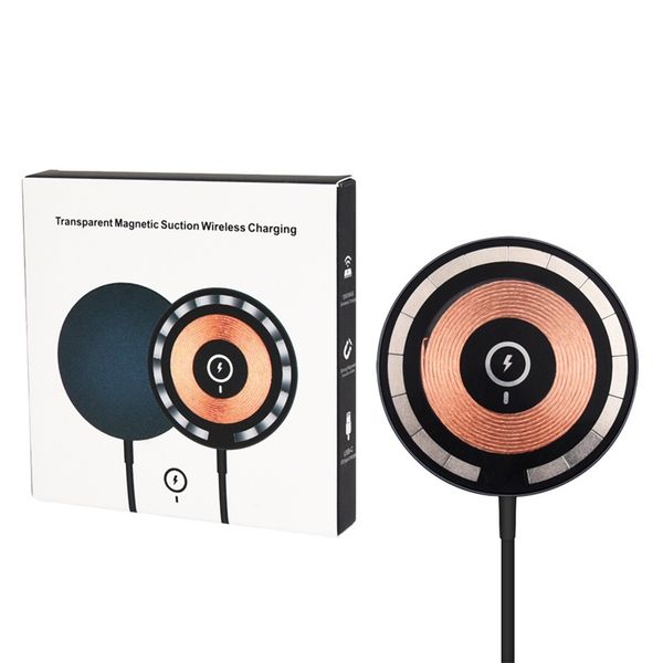 15W Transparent Magnetic Wireless Charger Pad for iPhone 14 13 12 11 Pro Airpods iWatch Qi Chargers Fast Charging Dock Station With Retail B