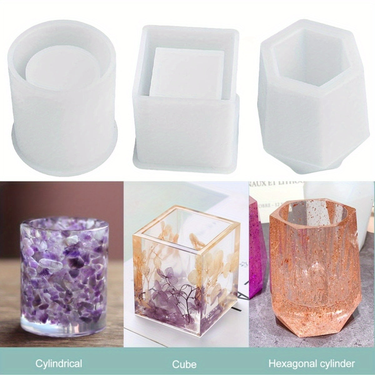 TEMU 3pcs Cup Resin Silicone Mold, Organizer Craft Epoxy Mold, Diy Flower Planter Pot Molds, Cup Mold, Pen Makeup Brush Holder Molds, Cylindrical