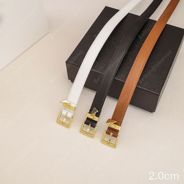 Womens Designer Belt Genuine Leather Luxury Black Tan White Triangle Buckle High-end Ceinture Fashion Thin Waistband width 20mm