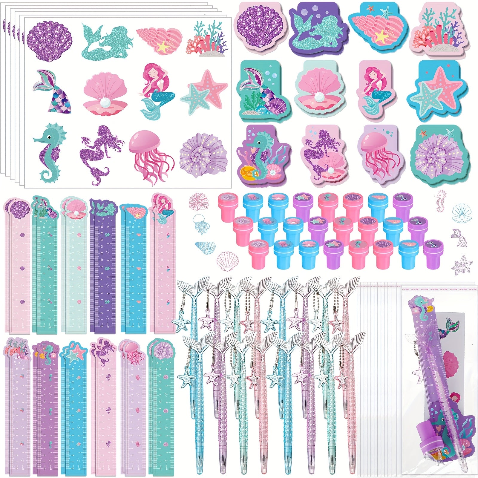 TEMU 144pcs Mermaid Party Favors For Goodie Gift Bags Mermaid Theme Birthday Decorations Mini Notebooks Stickers Pens Stamps Ocean Party Classroom
