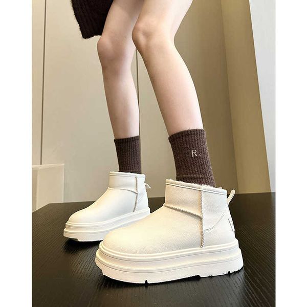 snow boots Winter Milk Puff~New Thick Bottom Waterproond Anti slip White Snow Womens Veet Short Tube Boots Cotton Shoes