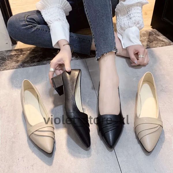 Designer Women&#039;s Business Side Heel Shoes Pointed Toe Medium Heel Small Leather Shoes Seasonal Elegant Formal Attire Fashionable High H