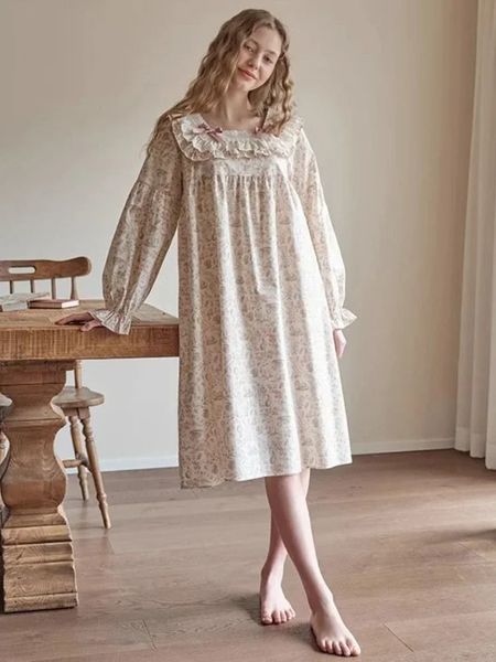 good chooice003 Autumn Nightgowns Women Lace Leisure Sweet Slouchy Literary Simple New Daily Sleepwear Age-reducing Ladies Tender Princess S