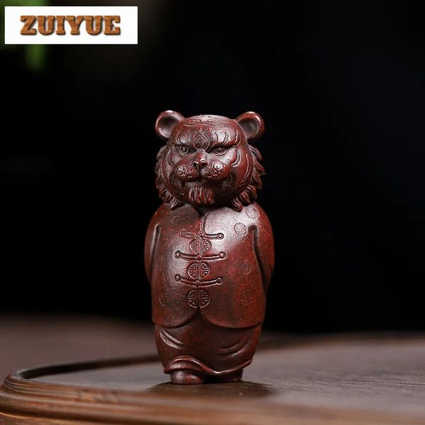 Antique Purple Clay Tea Pet Ornaments Boutique Can Raise Tiger Figure Decoration Desktop Lucky Decor Handmade Teaset Accessories 250210