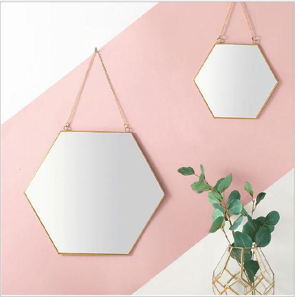 ddmygifts Hexagonal hanging mirror, Nordic glass, bedroom, bathroom, vanity, wall mounted makeup mirror A