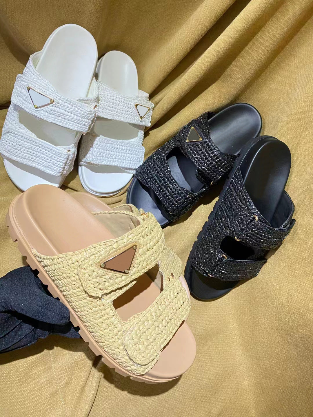 shoes sandals Designer woven cool slippers with thick sole design, cool and comfortable Velcro design, easy to put on and take off, versatile and fa