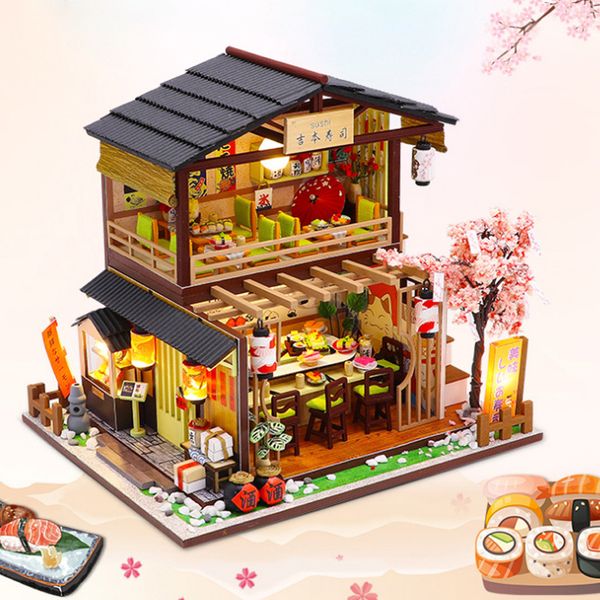 Party Games Crafts Cutebee DIY Dollhouse Miniature with Furniture LED Music Dust Cover Model Building Blocks Toys for Children Birthday Gift