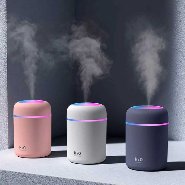 Humidifiers 300ml USB air humidifier mini ultrasonic humidifier fragrant essential oil diffuser 7 color luminous 2 cotton free swabs M240829