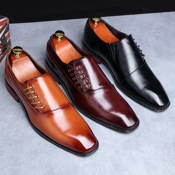 Casual Men&#039;s Business Shoes Microfiber Leather Square Toe Lace-up Mens Dress Office Flats Men Fashion Wedding Party Oxfords 2dc1
