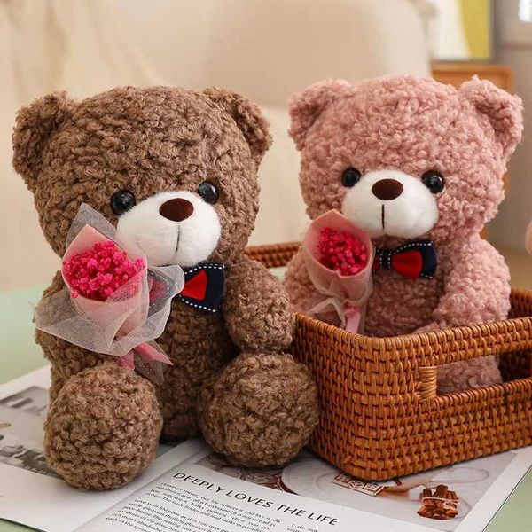 25cm Kaii Hug Bouquet Teddy Bear Plush Toy Stuffed Super Soft Bow Tie Bear ChildrenS Doll Girlfriend Kids Baby Christmas GiftXJ250109
