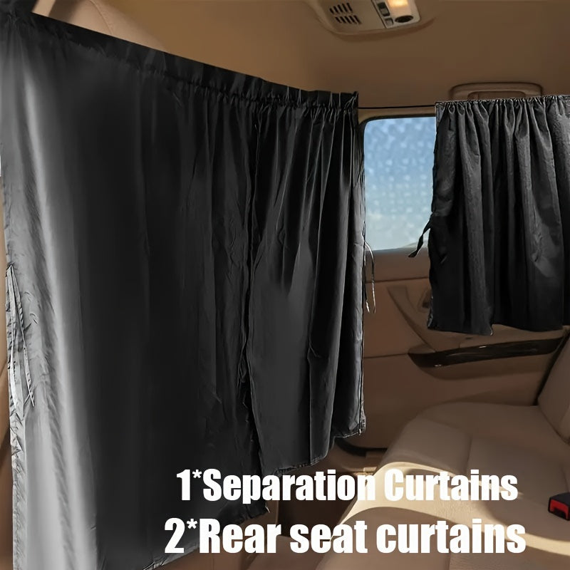 TEMU 3pcs Car Privacy Curtain Set - Sleep For Suvs & - Secure, Sun-blocking Curtains For Rear Seat & Side Windows-(1 Separation Curtains + 2 Side
