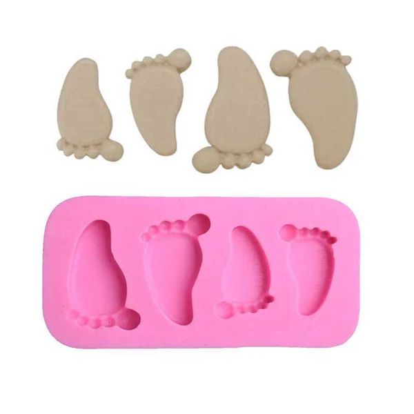 High Quality 3D baby foot silicone mold DIY reverse molding chocolate candy cake hot pot mold baby shower decoration baking T250106