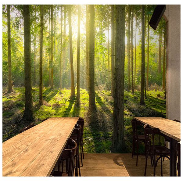 3d three-dimensional extension space forest trees wallpaper dining room bedroom nature pastoral plants TV background wallpaper