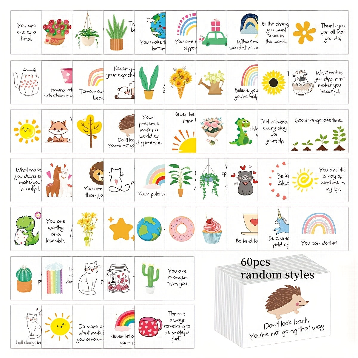 TEMU 60 Inspirational Positive Cards With - Glossy Finish, Colorful Motivational Quotes And Whimsical Illustrations, Suitable For Birthdays,