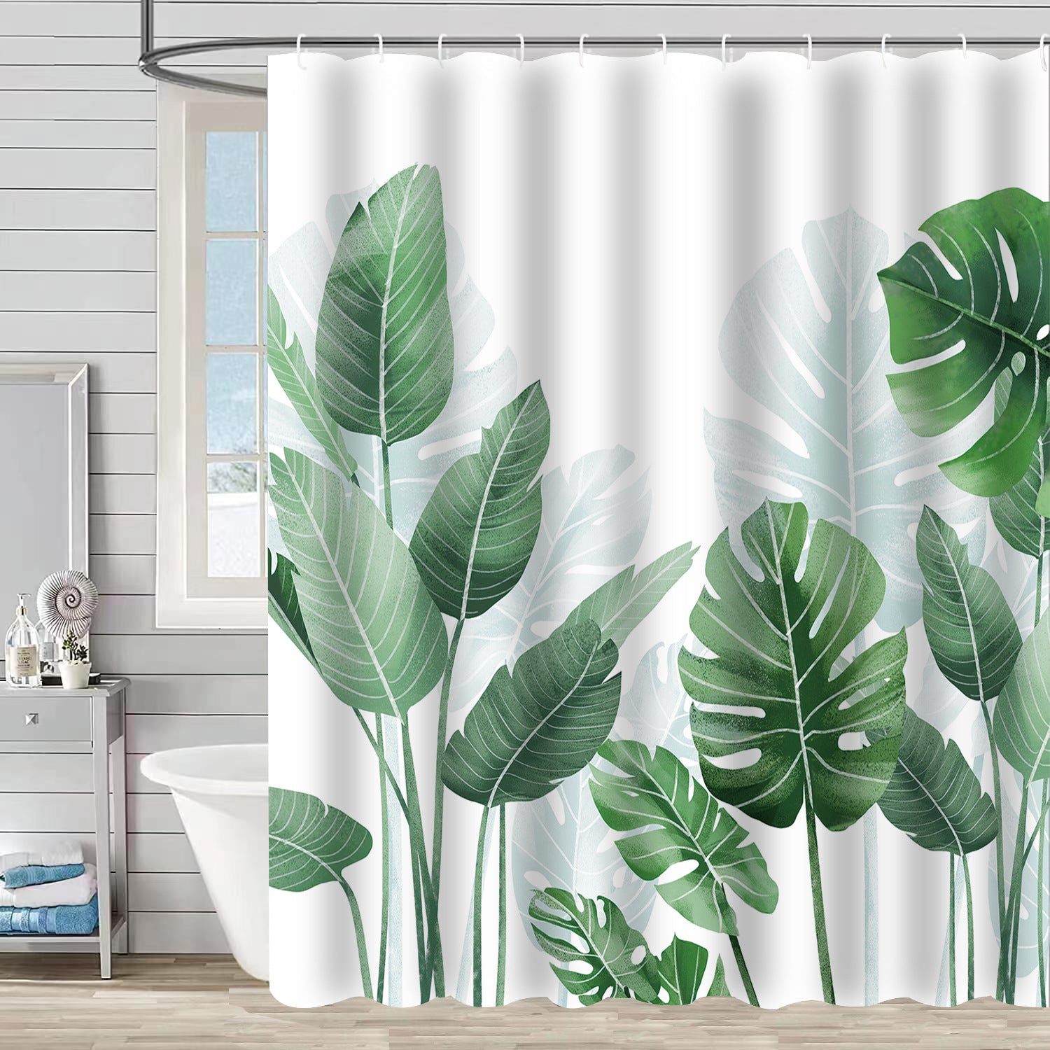 YL-37228 Waterproof Shower Curtain 3D Printed Tropical Jungle Plant Leaves and Flowers Season Polyester Shower Curtain with Hook