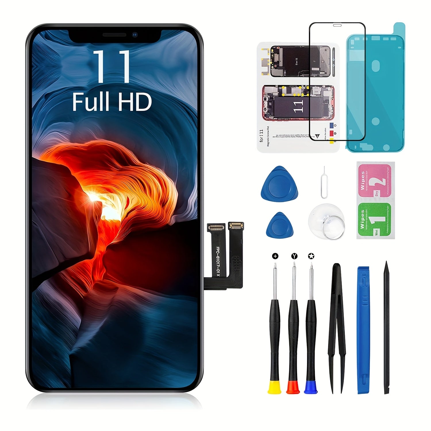 TEMU For Iphone 11 Screen Replacement, Touch Digitizer Replacement With Repair Tool Kit + Magnetic Screw Pads + Screen Protector + Frame Adhesive