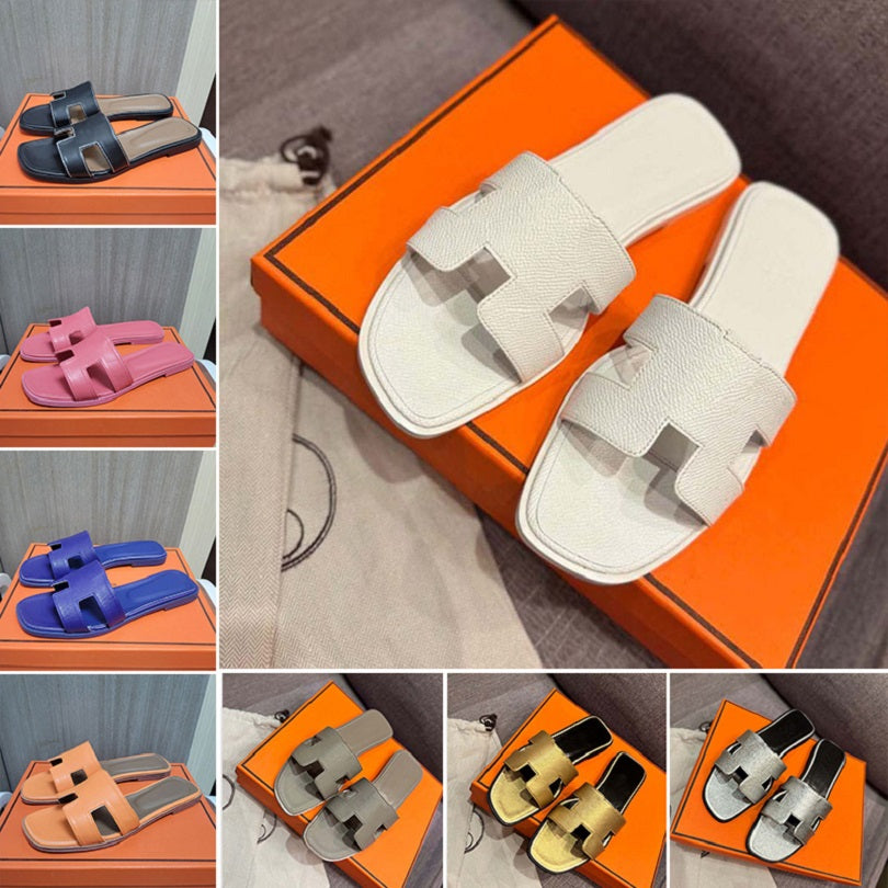 2024 Designer slippers Women slide sandals for women slipper Summer Black loafers shoes outdoor beach slides flat luxury Classics genuine leather Fa