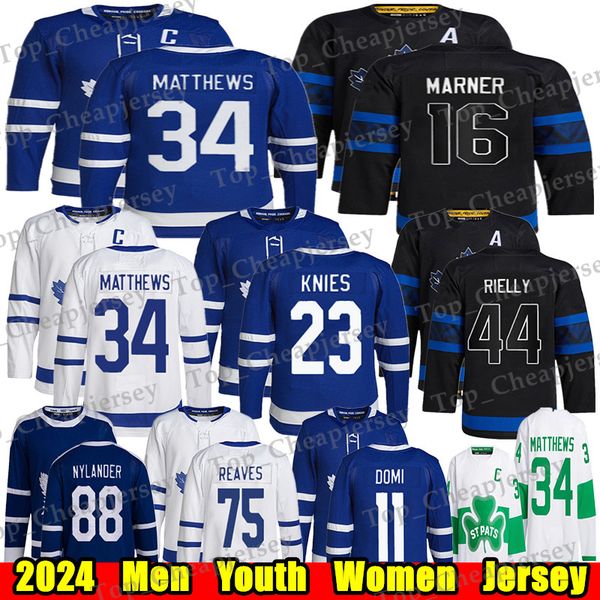 #34 Auston Matthews Reverse Retro hockey jersey #16 Mitchell Marner William Nylander Ryan Reaves Morgan Rielly Max Domi Joseph Woll Matthew