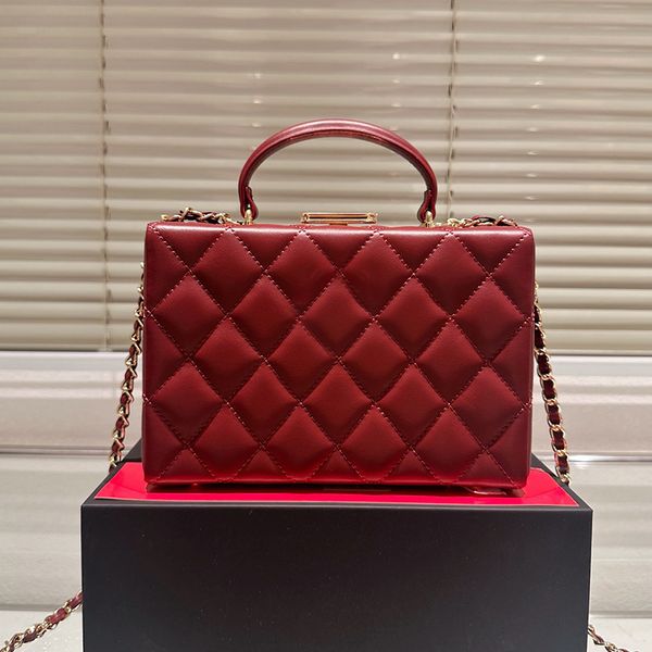 Box Makeup Bag Designer Women Shoulder Bags 20cm Leather Ringer Gold Hardware Metal Automatic Switch Lock Luxury Handbag Matelasse Chain Cro