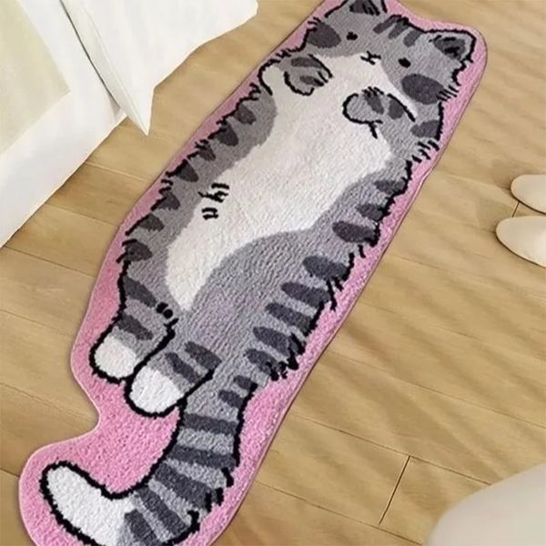 Cartoon Cat Rug Creative Special-shaped Bed Rug Animal Shape Fried Cat Rug Machine Washable Suitable For Bedroom Living Room 250210
