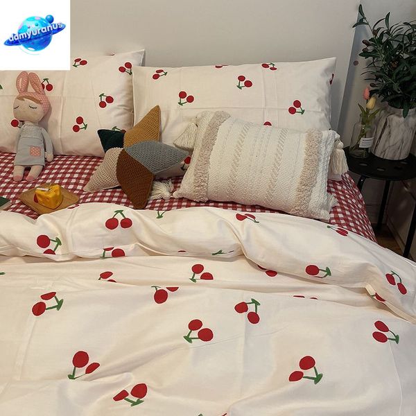 ddmyuranus 2024 Cherry Cute Bedding Set Flat Sheet Pillowcases No Filler Ins Spring Kids Audlt Single Full Size Home Hotel Bed Linens