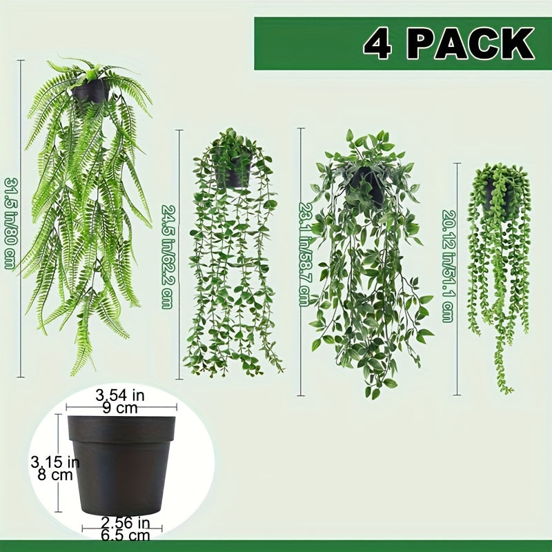 TEMU Der Rose 4 Packs Fake Hanging Plants Artificial Decor Potted Greenery Hanging Plants Indoor For Room Home Shelf Outdoor Decor
