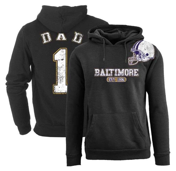 Men's #1 Dad Football Helmet Pull Over Hoodie - Baltimore - Black - L