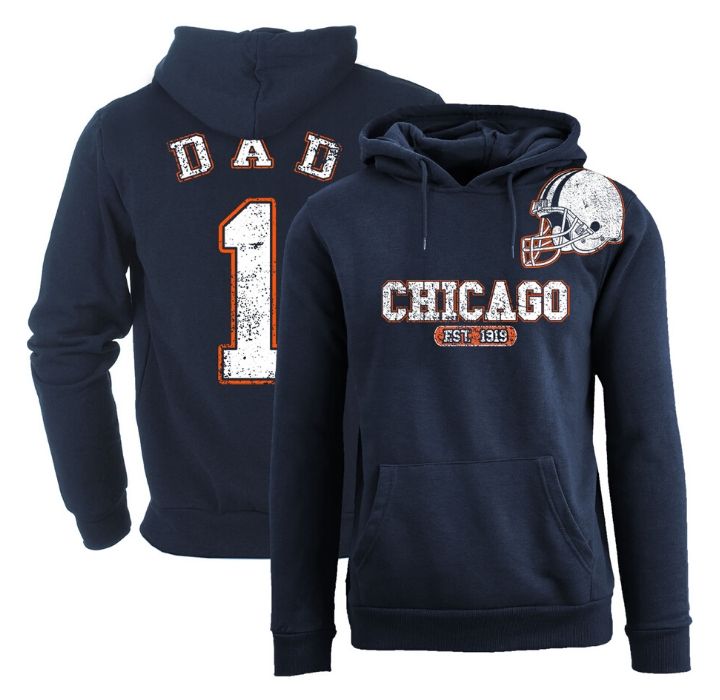 Men's #1 Dad Football Helmet Pull Over Hoodie - Chicago - Navy - XL