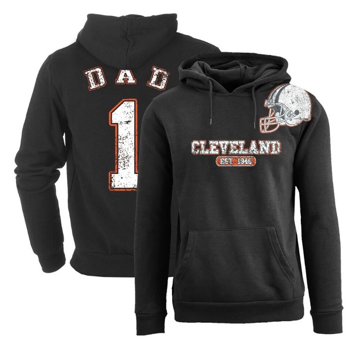 Men's #1 Dad Football Helmet Pull Over Hoodie - Cleveland - Black - S