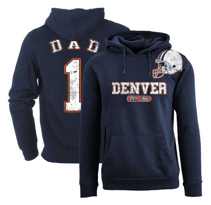 Men's #1 Dad Football Helmet Pull Over Hoodie - Denver - Navy - 2XL