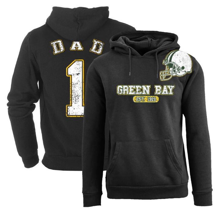 Men's #1 Dad Football Helmet Pull Over Hoodie - Green Bay - Black - S