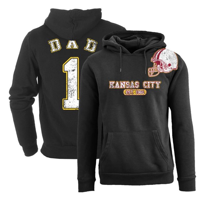 Men's #1 Dad Football Helmet Pull Over Hoodie - Kansas City - Black - XL