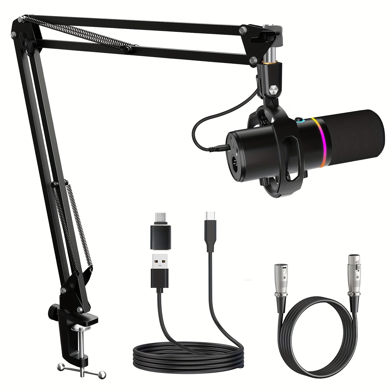 TEMU Socodox Xlr-usb Dynamic Microphone Kit, Rgb Podcast Mic With Software, Mute, Knob, Volume Control, Boom Arm For Streaming, Gaming, , Recording-