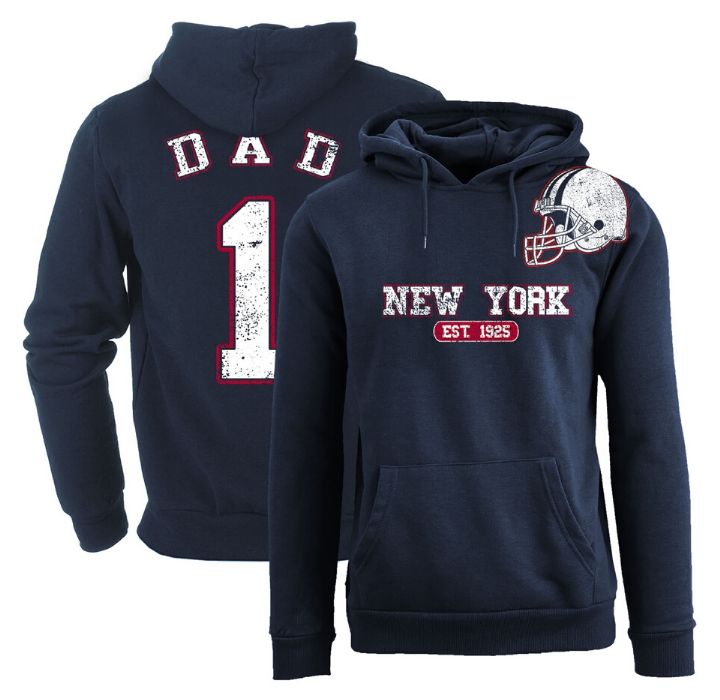 Men's #1 Dad Football Helmet Pull Over Hoodie - New York - Navy - 2XL