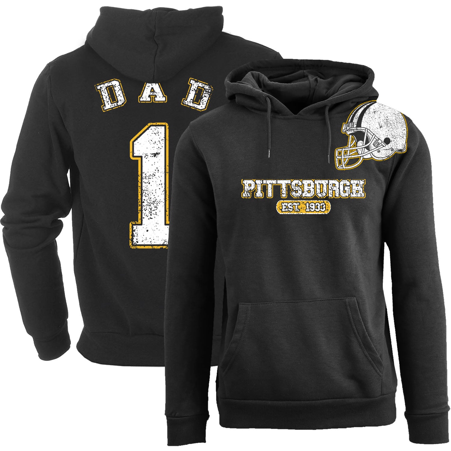 Men's #1 Dad Football Helmet Pull Over Hoodie - Pittsburgh - Black - S