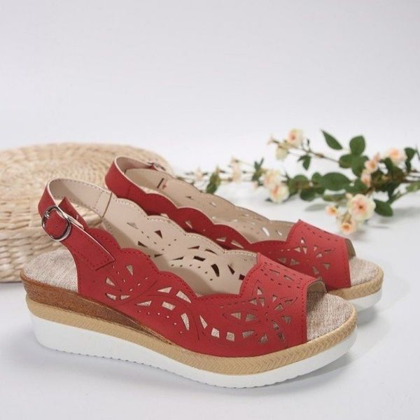 Women&#039;s Wedge Slippers Summer New Round Head Shallow Hollow Vent Thick Bottom Waterproof Platform Fish Mouth Shoes