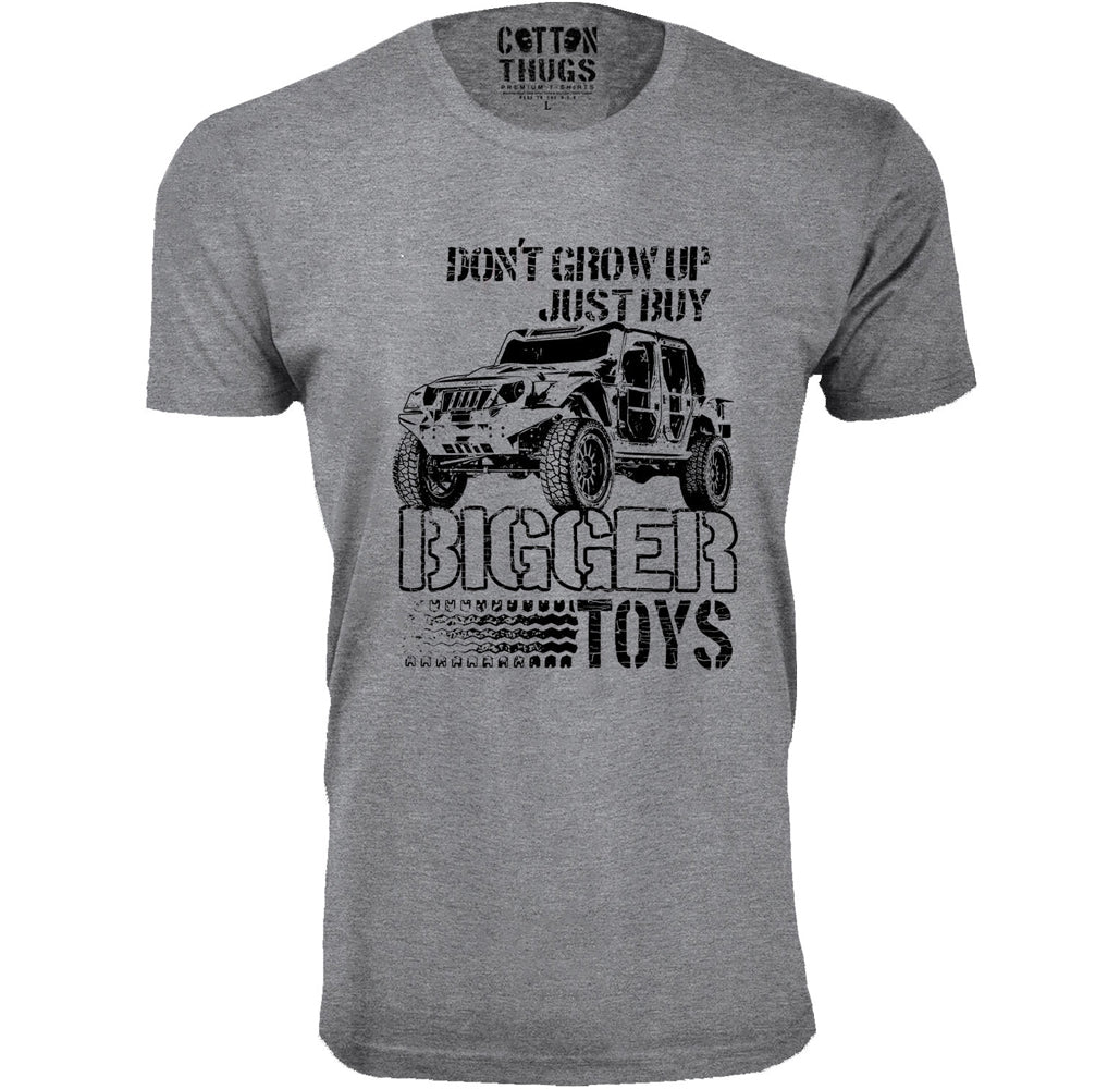 Men's Jeep T-Shirts - Men's Awesome Jeep Joke T-Shirts - Bigger Toys - Heather Grey-Black Print - 2XL