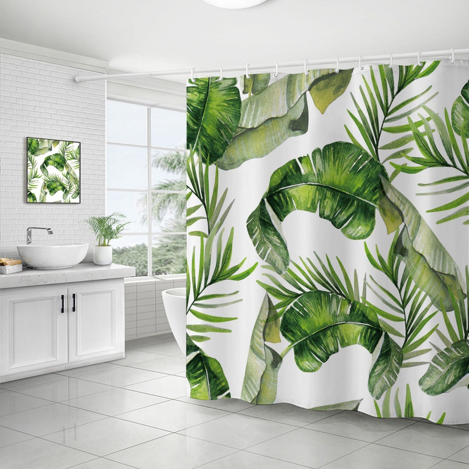 YL-37239 Waterproof Shower Curtain Hot Sale 3D Printed Tropical Jungle Plant Leaves and Flowers Season Polyester Shower Curtain with Hook