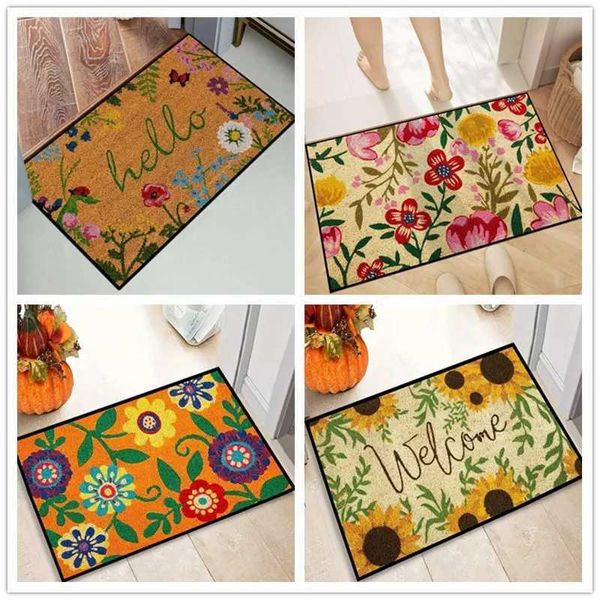 1 piece of floral letter printing welcome door anti slip bathroom carpet faded kitchen garden floor mat washable home decoration carpetX2408