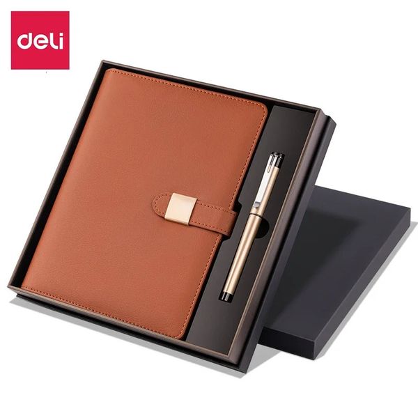 Deli Leather Notebook Looseleaf Business Notepads Vintage Diary Journal Sketchbook 32k 100 Sheets with Gift Box for Man 241115