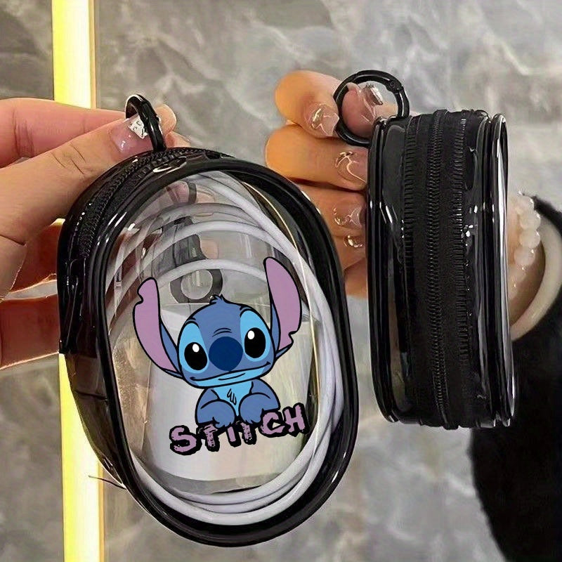 TEMU Stitch Large Capacity Zipper Pouch - Cute Cartoon Design, Portable Storage For Cables, Headphones, & Accessories, Perfect Gift For Fans, Large