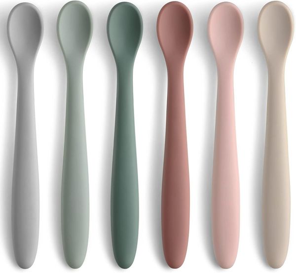 6-piece set of silicone spoons, suitable for stage babies infants, soft pointed and easy to wear gum I training spoon | baby tableware feedi