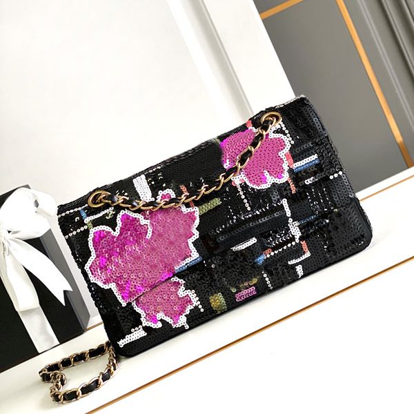 Designer Flap Bag 25CM Sequin Chain Bag Designer 20A Mirror quality Crossbody Bag Genuine Leather Shoulder Handbag Women With Box C224
