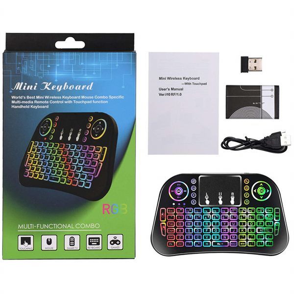 Mini Rii i10 Wireless Keyboard 2.4G Air Mouse Remote Control Touchpad 7 Colors Backlight Keyboards for Smart Android TV Box Tablet PC Ps3 Xb