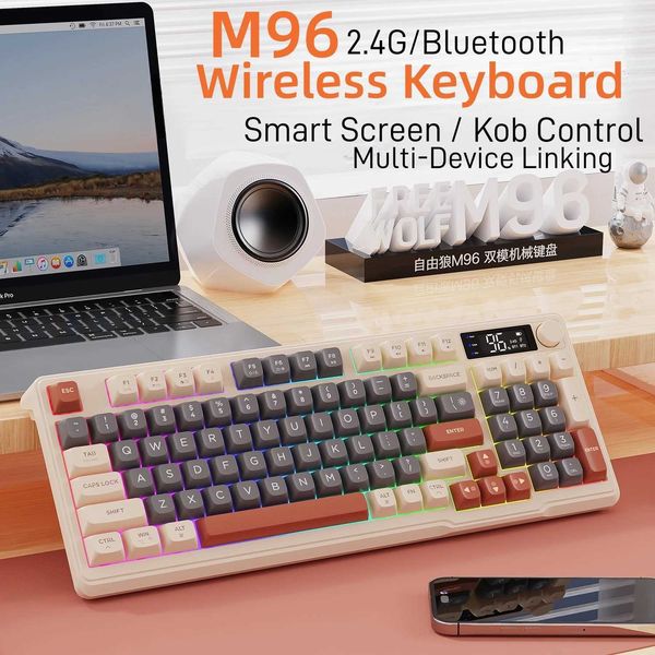 Keyboards M96 Bluetooth Keyboard Wireless Ziyoulang Screen Gaming KeyboardElectronic Screen Multi-Device ConnectionErgonomics Gaming z241127